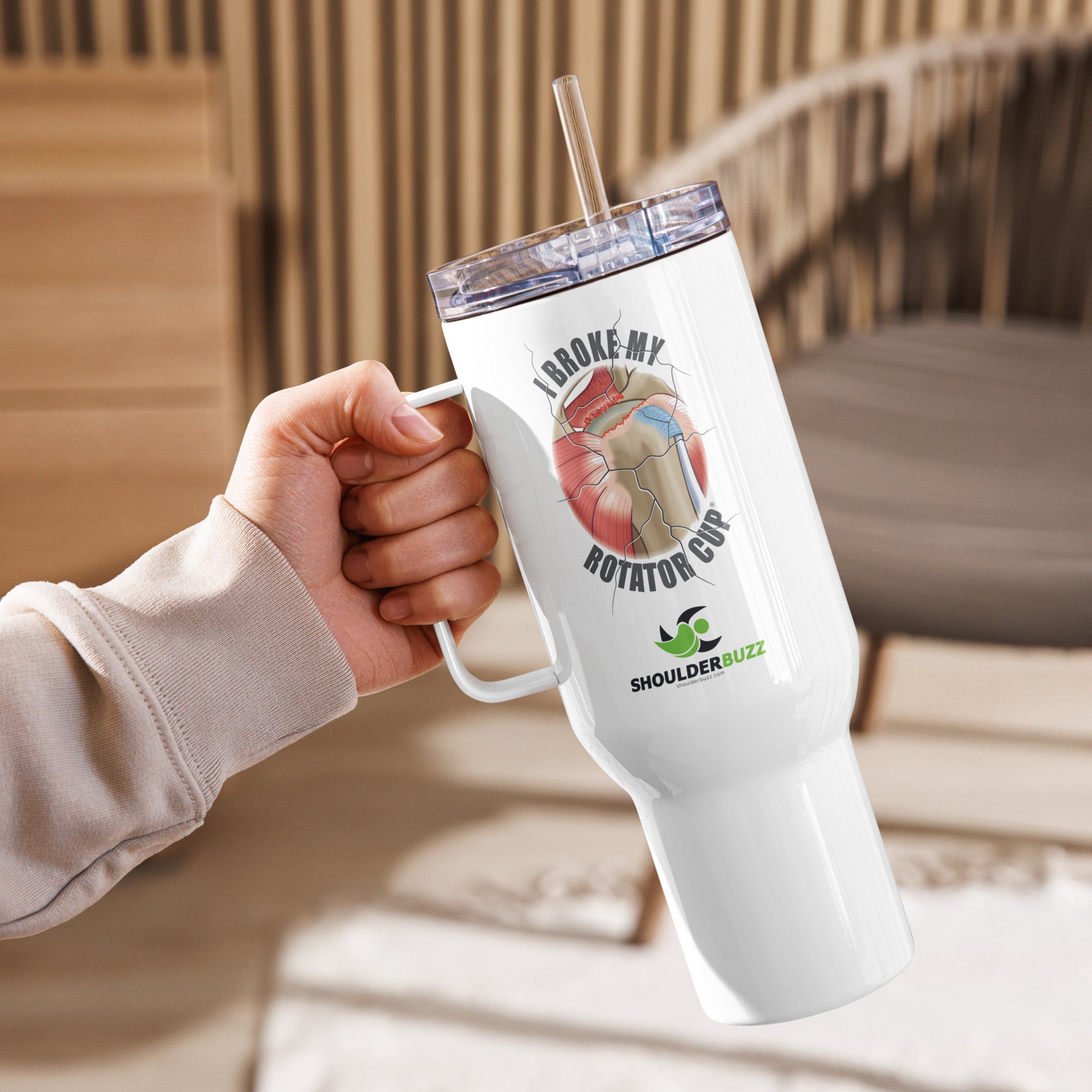 ShoulderBuzz® I Broke My Rotator Cup - Travel mug with a handle